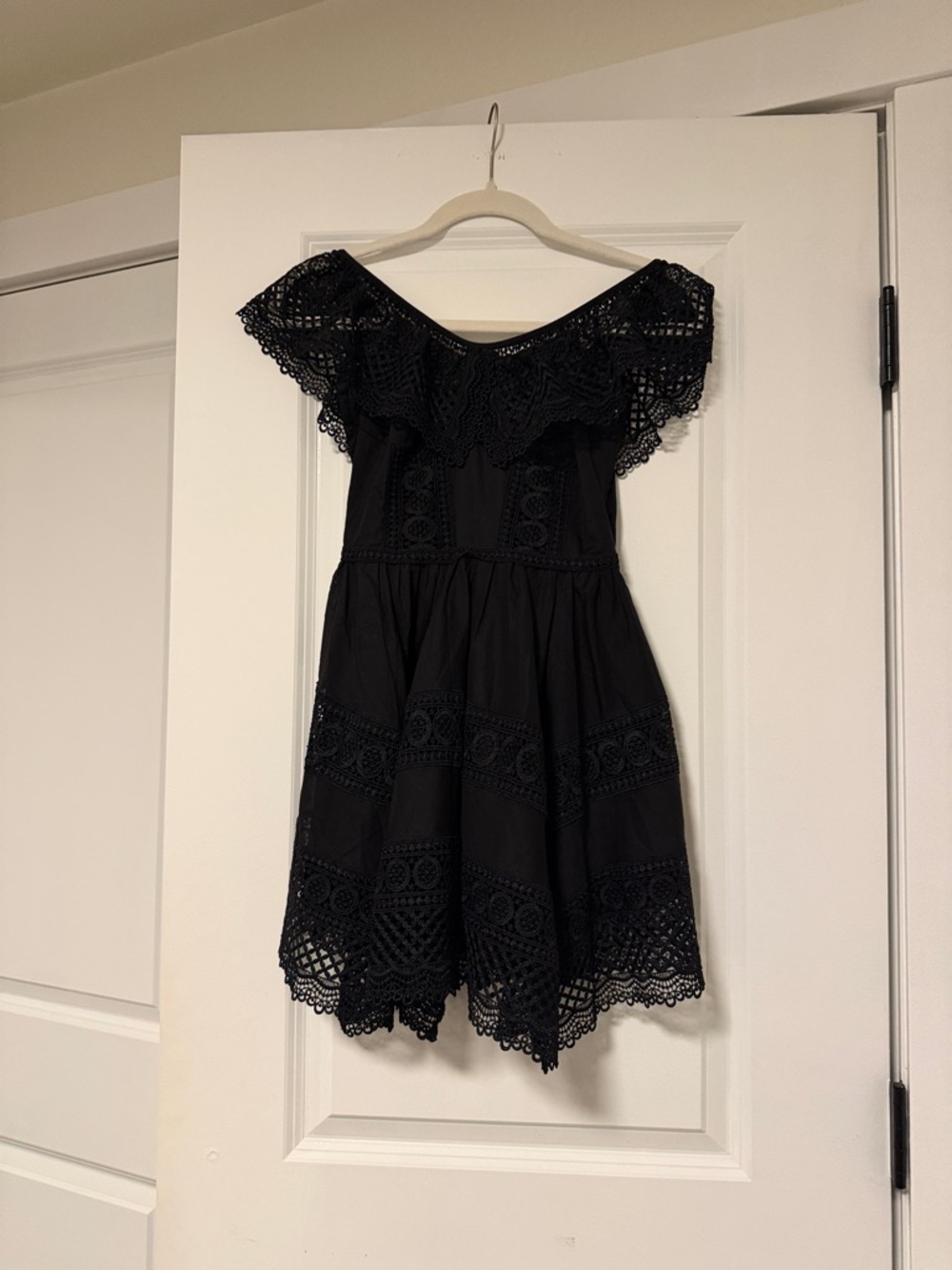 Charo Ruiz Black Off-Shoulder Lace Trim Dress